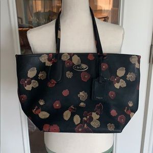 Coach poppy print saffiano leather tote